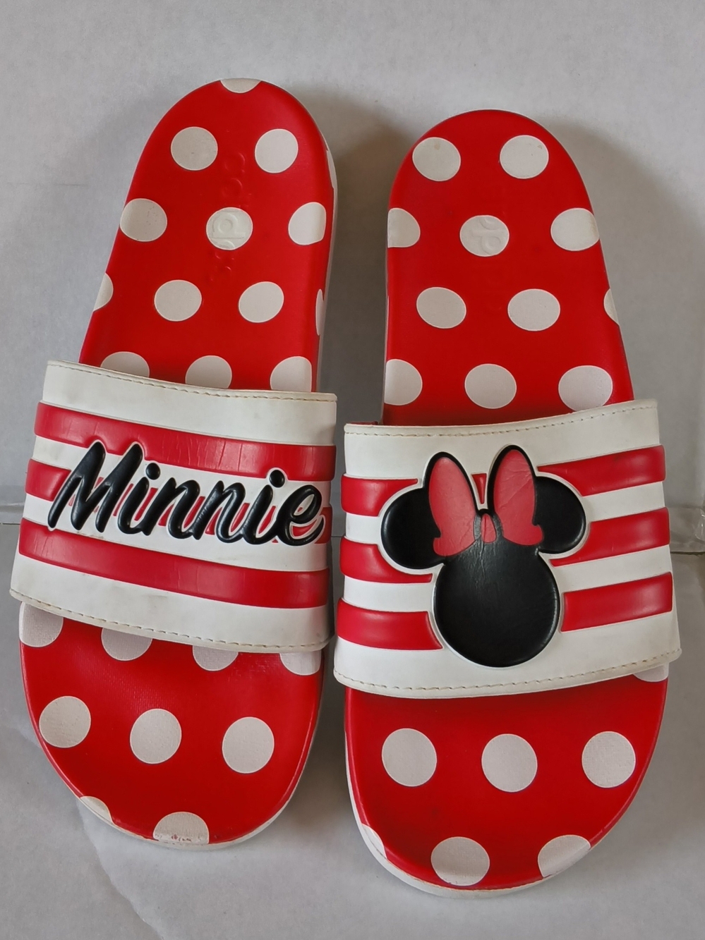 adidas Kids Minnie Red and White Polka Dot Slide Sandals